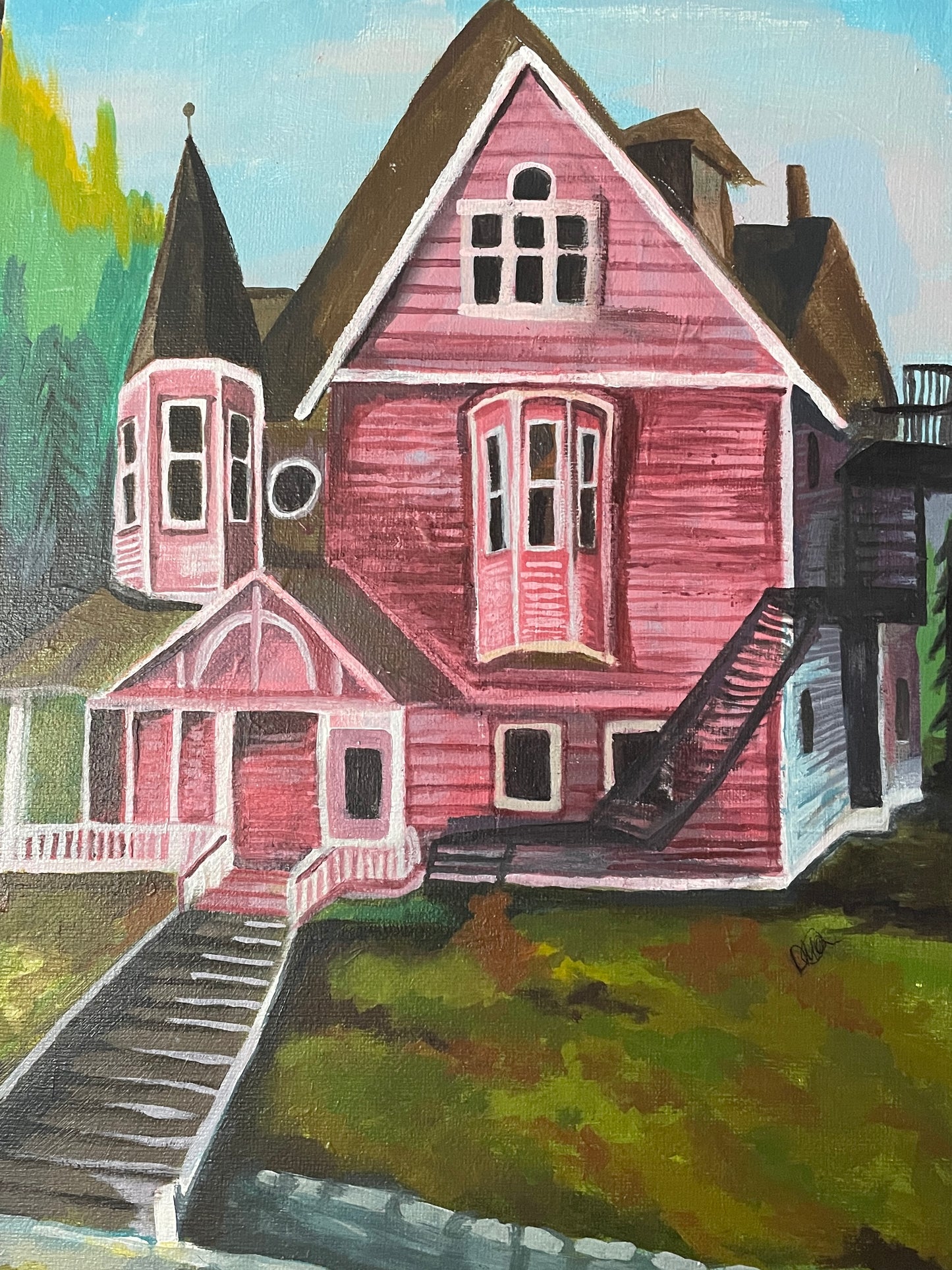 coraline pink palace acrylic painting on canvas