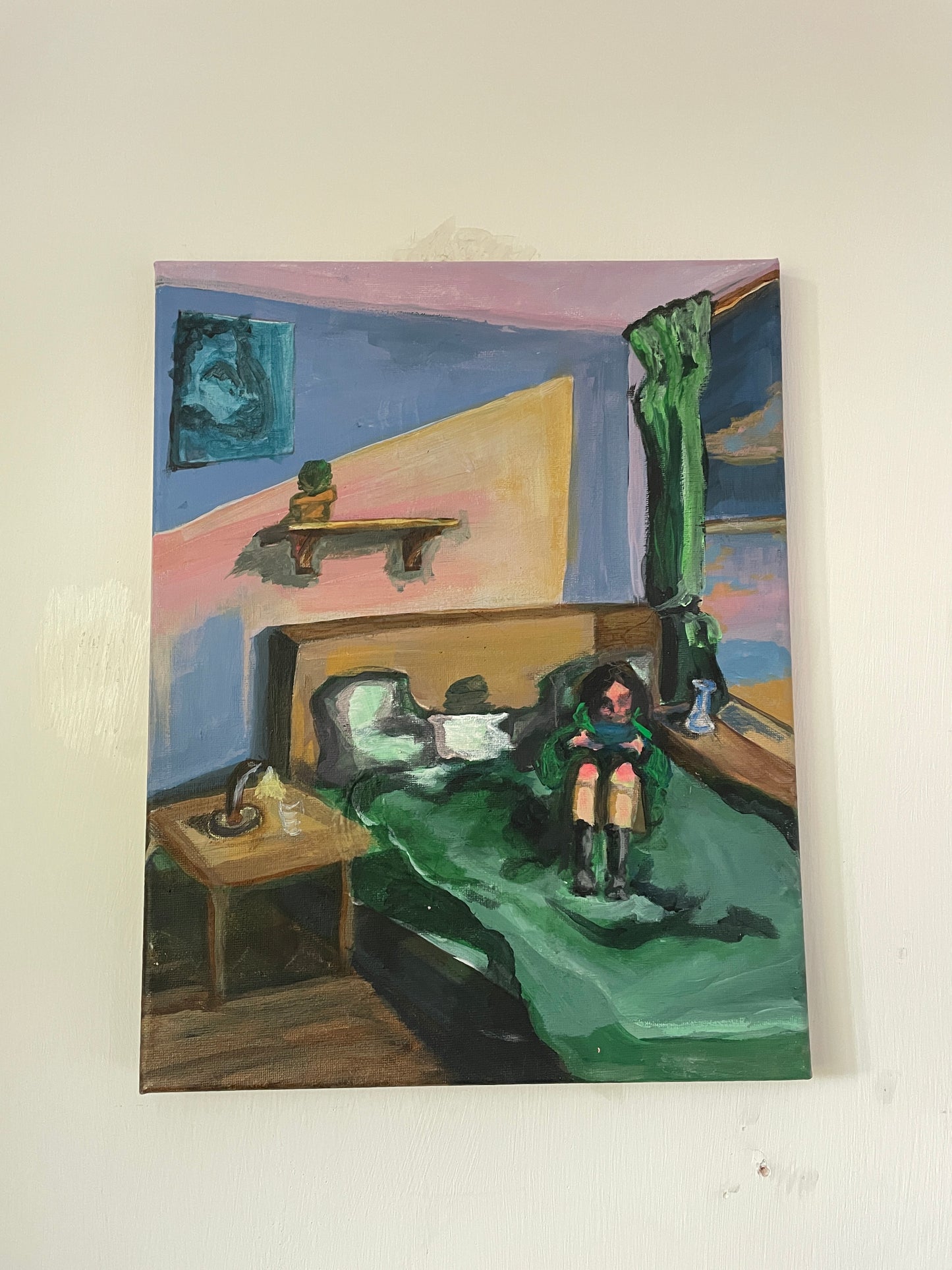 girl in bedroom acrylic painting on canvas