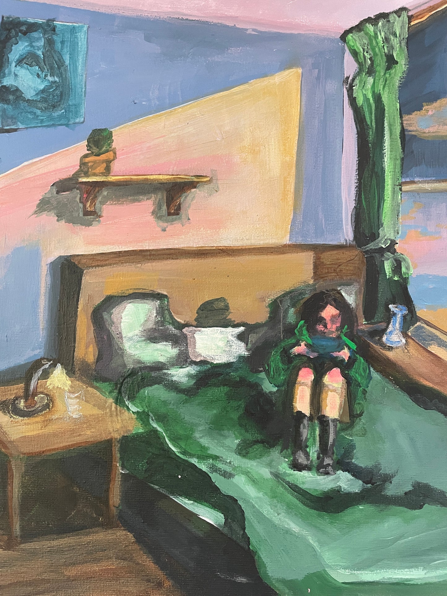 girl in bedroom acrylic painting on canvas
