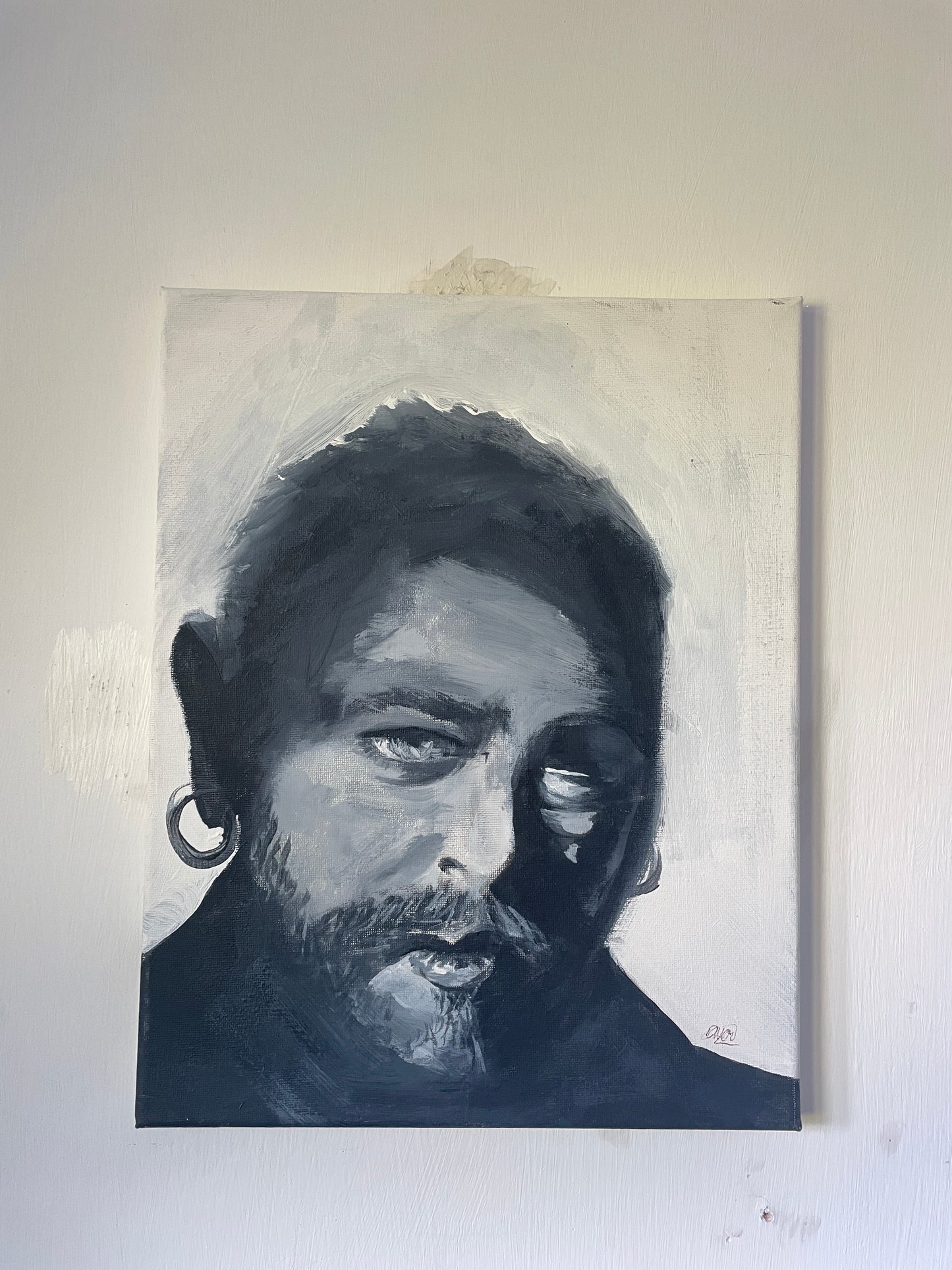 tired man acrylic painting on canvas