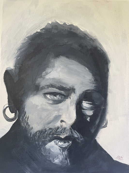 tired man acrylic painting on canvas