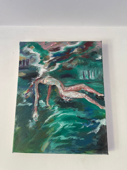 woman in lake acrylic painting on canvas