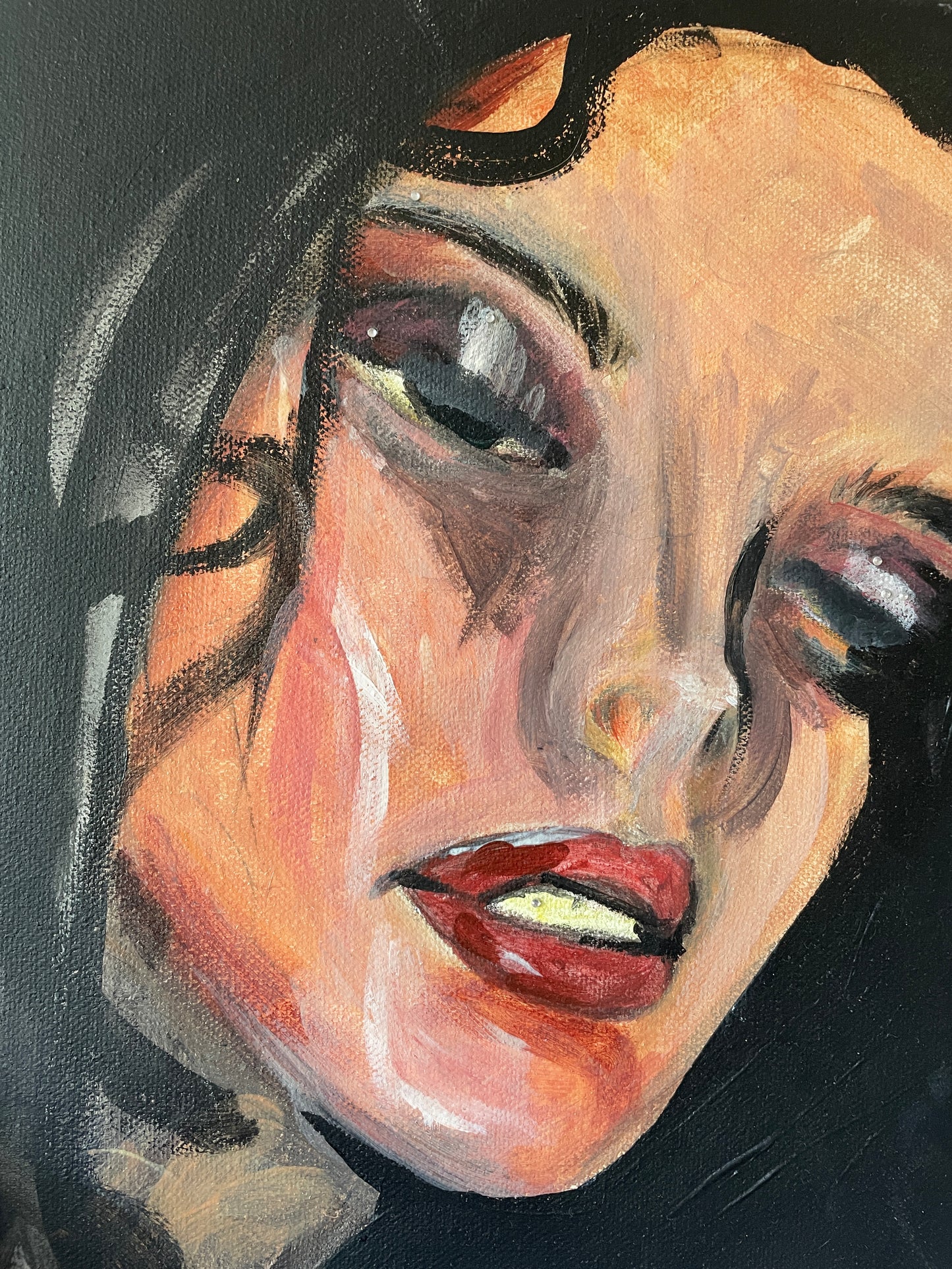 sad girl with diamantes painting