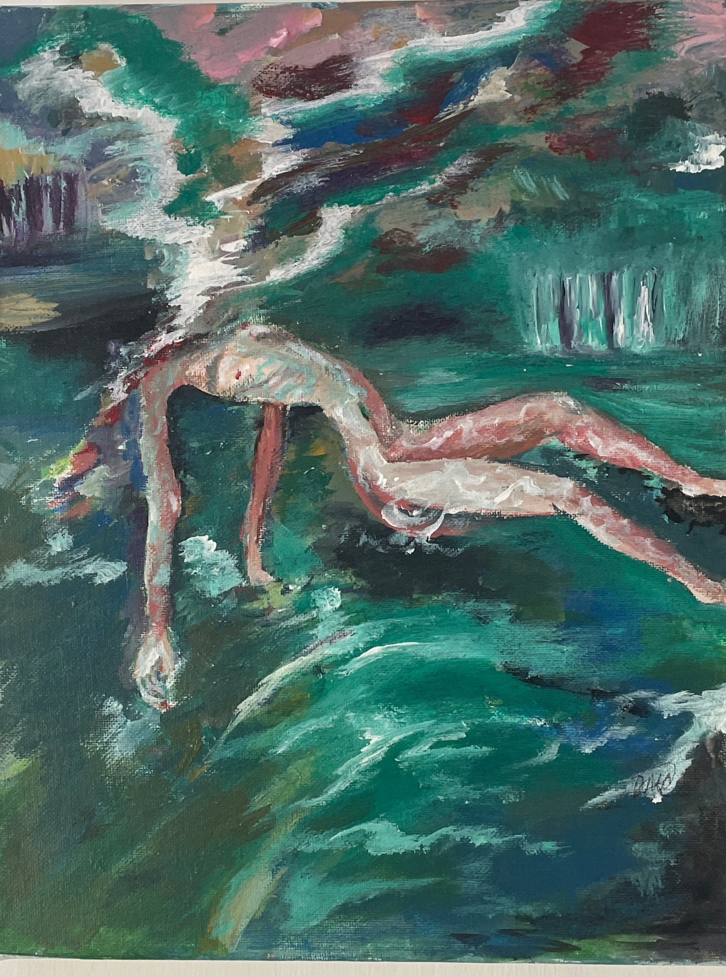 woman in lake acrylic painting on canvas